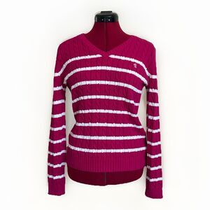 Vintage LRL Ralph Lauren Cable Knit Monogram Sweater Women Sz M‎ Y2K Preppy
